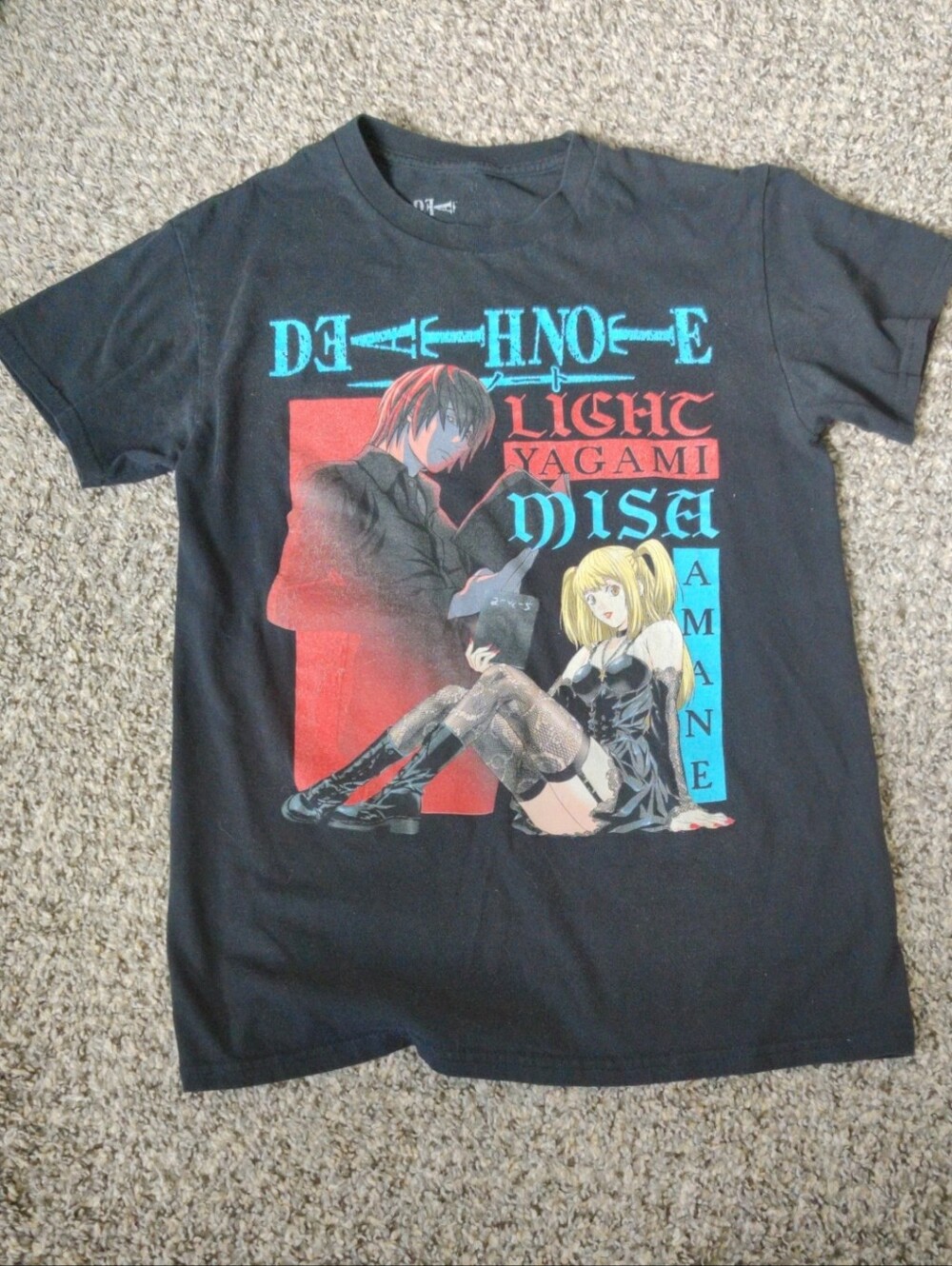 Ripple Junction Black Death Note Tee with Red & Teal Graphic